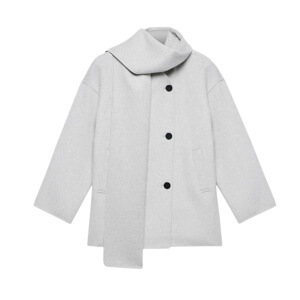 Mint Velvet Light Grey Wool Blend Hand Finished Scarf Detail Coat